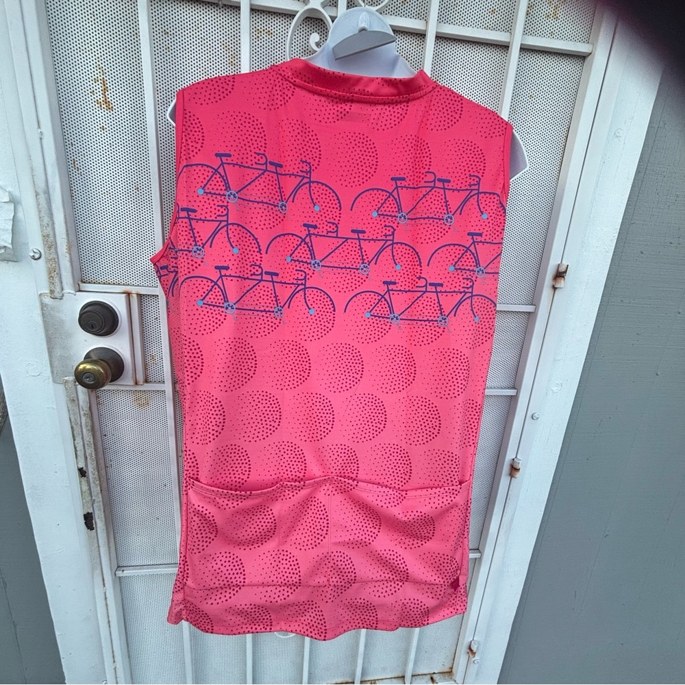 Terry 3X Sleeveless Cycling Top with Bicycle Print 1/2 zip lightweight coral - Picture 5 of 7